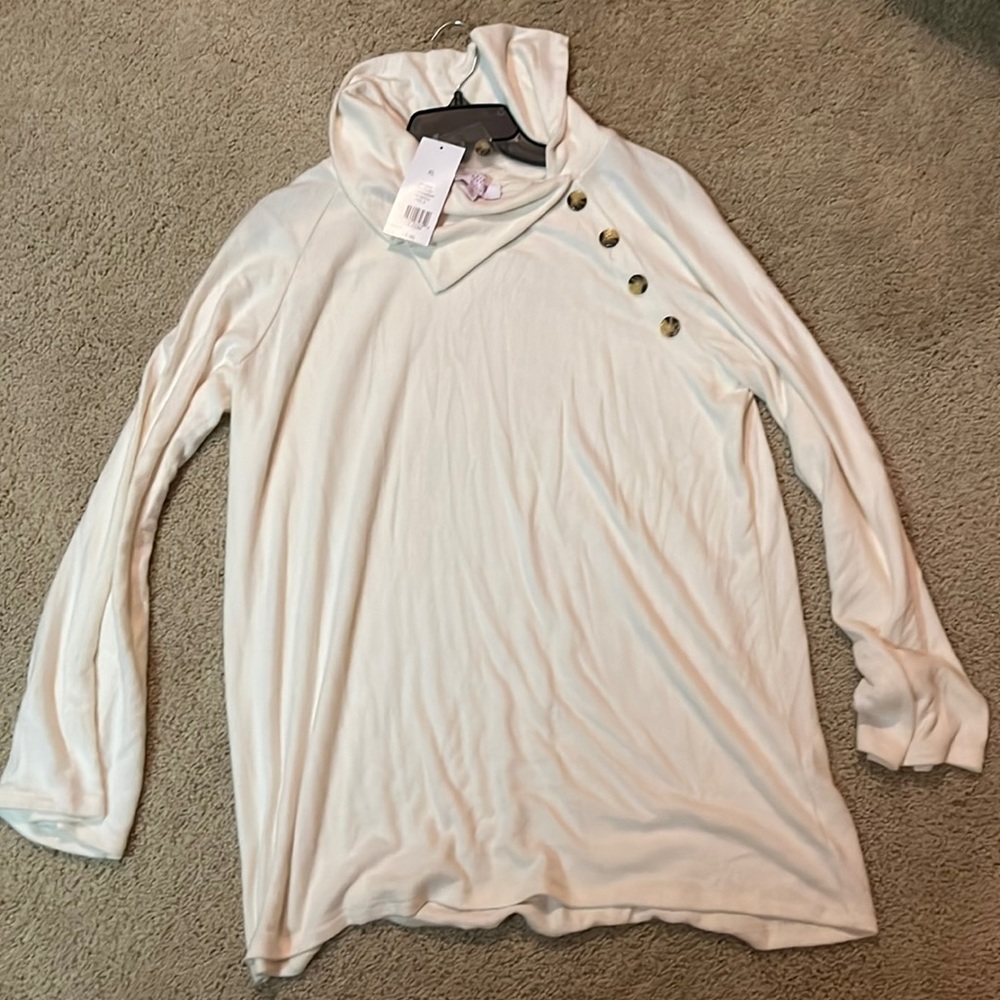 Women’s cream colored sweater with flap and button accents-size XL